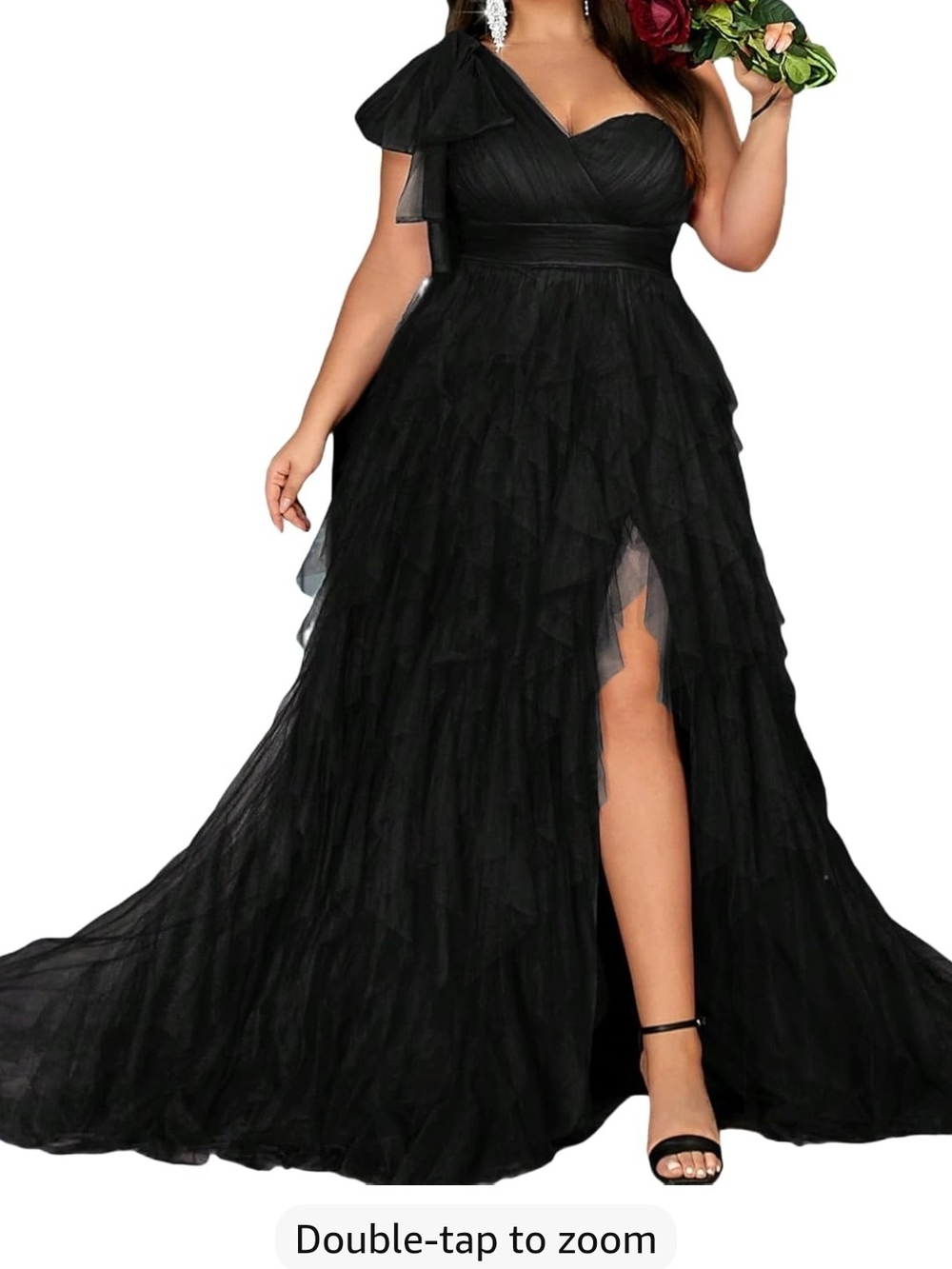 Amazon Black One-Shoulder Ruffled Maxi Dress